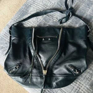 BALENCIAGA BLACK LEATHER CITY BAG MOTO BUCKET PURSE KIM KARDASHIAN KYLIE JENNER